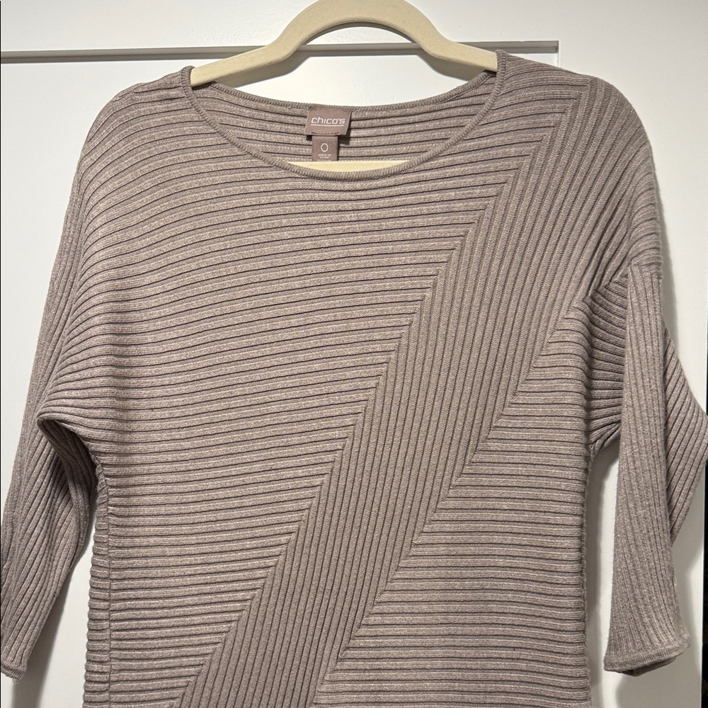 Chico's Taupe Diagonal Ribbed Top